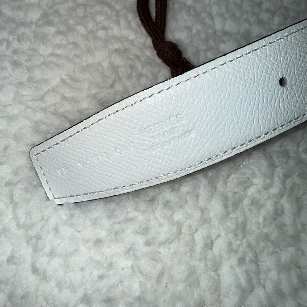 Hermes Blanc / Etoupe Reversible Belt Kit White Taupe Leather Gold H Buckle - Picture 5 of 16